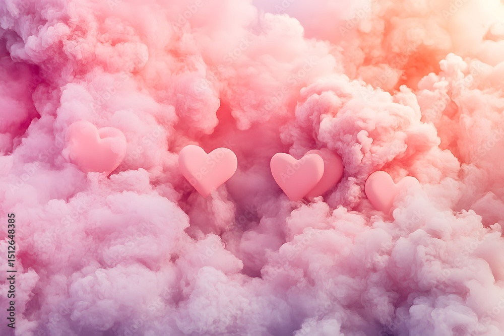 Fototapeta premium Heart-Shaped Pink Clouds in the Sky | Valentine's Day Romantic Atmosphere
