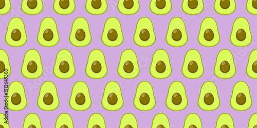 Avocado on purple background seamless pattern. 