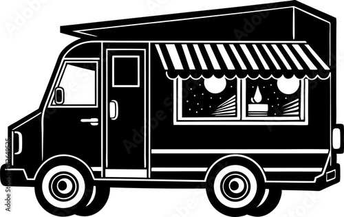 Silhouette of a food truck with a serving window. silhouette of a truck