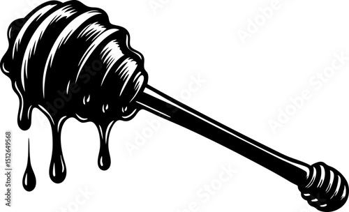 Silhouette of a honey dipper dripping honey. Honey dipper stick with dripping honey flat vector icon for apps and websites