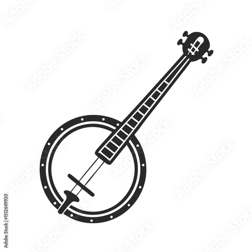Banjo musical instrument in monochrome style isolated on white background vector illustration. Banjo, stringed acoustic wooden banjo. banjo icon silhouette vector art illustration.