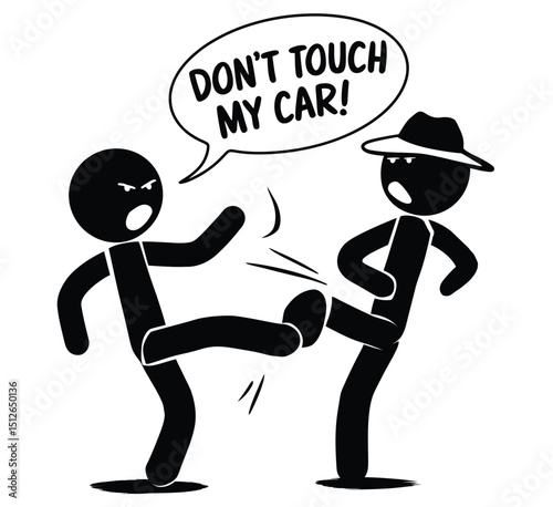  Don't Touch My Car Security Warning with Two Stick Figures Vector Illustration
