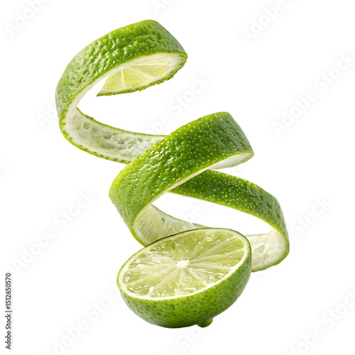 Vibrant Lime Half with Decorative Peel Displayed Creatively, isolated transparent background Png, AI Generative