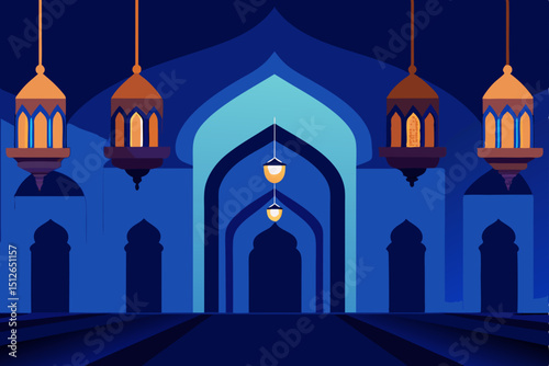 vector illustration of mosque in the night