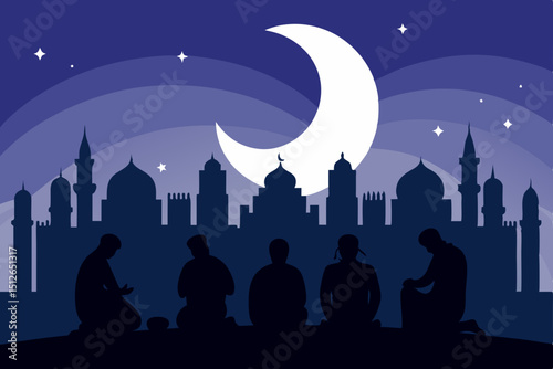 night scene with moon and stars