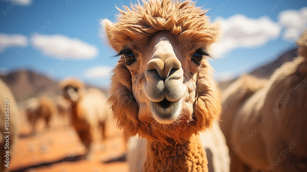 Obraz premium Smiling Camel with Furry Texture, Close-up Portrait