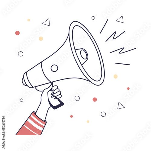 Hand holding megaphone announcement vector on white background