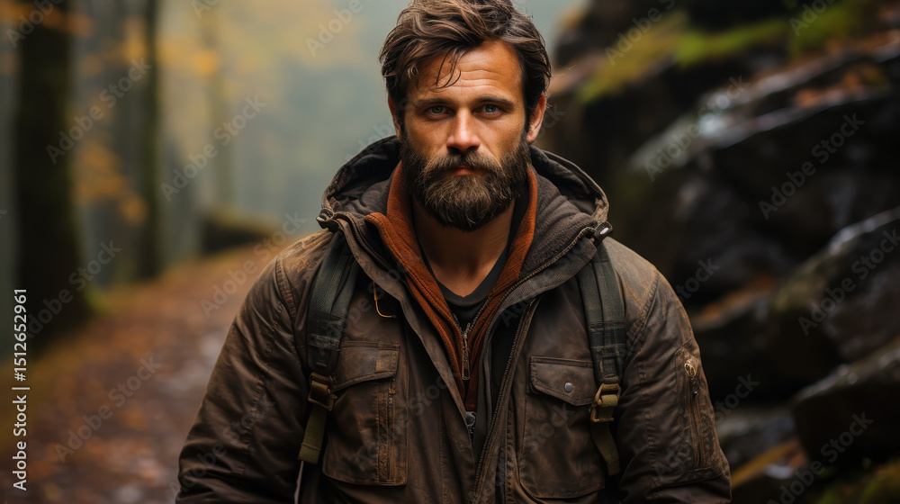 Fototapeta premium Worn Military-Style Brown Coat, Rugged Survival Fashion