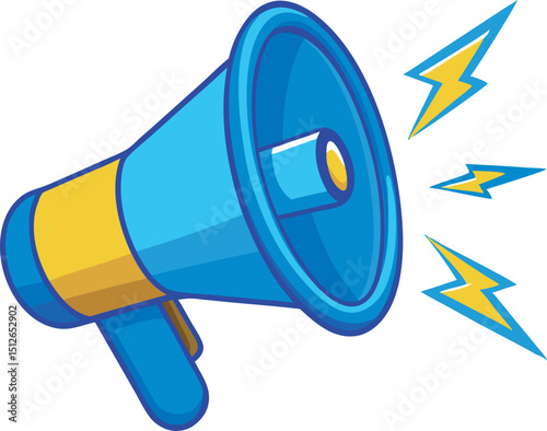 3D Blue megaphone and flashlights. Special offer. Social media promotion. Marketing time concept. Loudspeaker or speaker object. Realistic design emoji icon. 3D Vector on a white background
