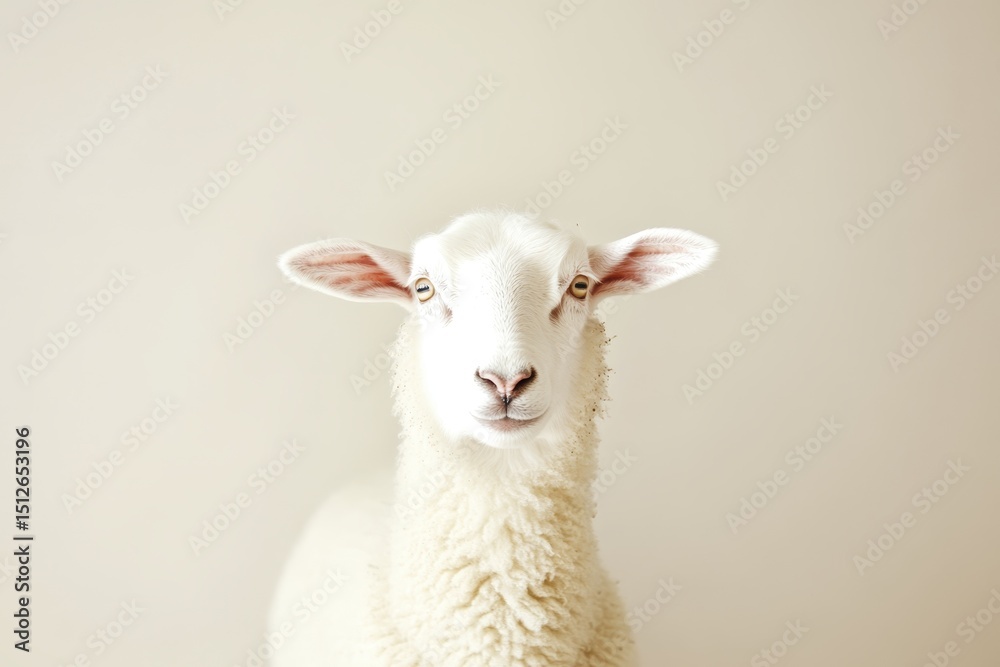 Fototapeta premium Portrait of a white lamb against a clean minimalist background