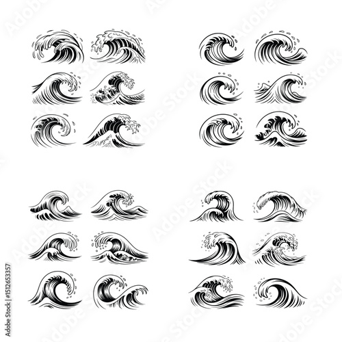 vector illustration of a set of sea waves
