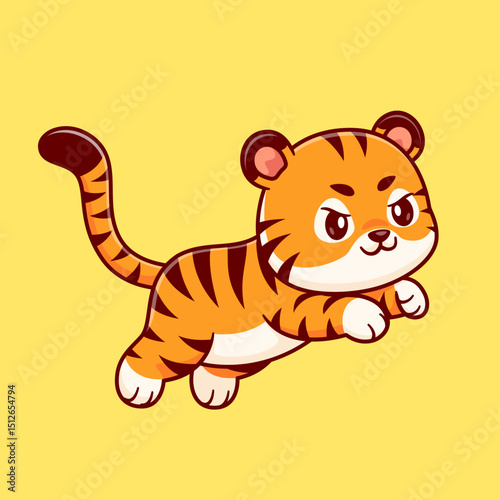 Cute jumping tiger, cartoon, animal icon, nature concept, isolated