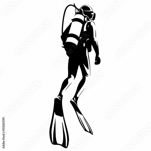 Diver swimming with fins and scuba gear in deep water  