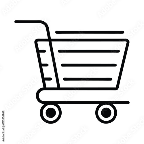 Shopping cart simple line art silhouette on white background