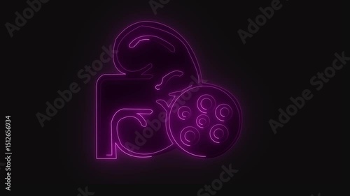glowing neon kidney stone icon isolated, black background, HD motion graphic animation. Kidneys are the main part of human life. 