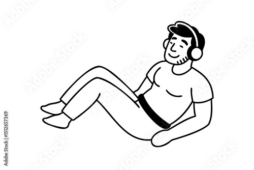 Man relaxing listening to music headphones happy
