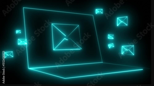 neon message icon animation with black background. glowing neon message icon concept .Massaging or email is an ever changing part of people's daily lives. 
