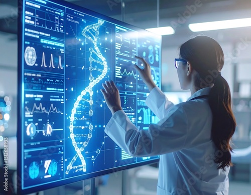 Scientist interacts with holographic DNA