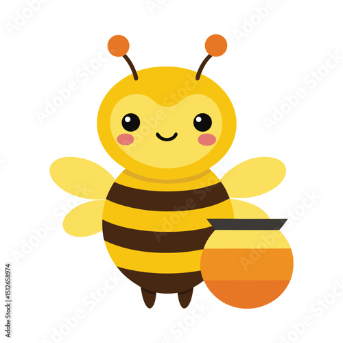 Cute cartoon bee with honey pot vector on white background