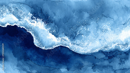 Watercolor blue paint water wave background material