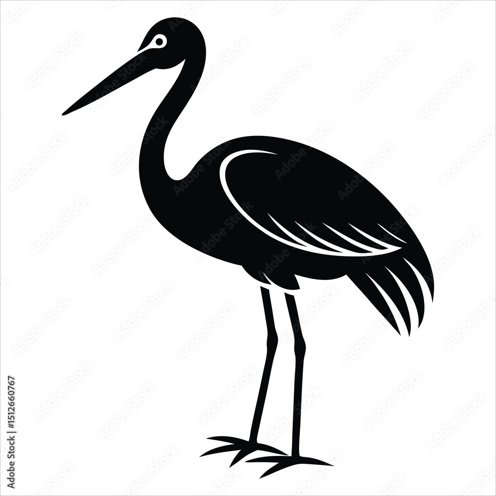Fototapeta premium heron bird silhouette stork silhouette black vector illustration