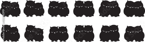 Cute black owl couple silhouette vector illustration graphic design for print and digital use art design