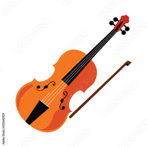 Orange violin with bow vector on white background