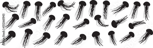 Seamless pattern of black jellyfish on white background for textile and surface designs for ocean lovers