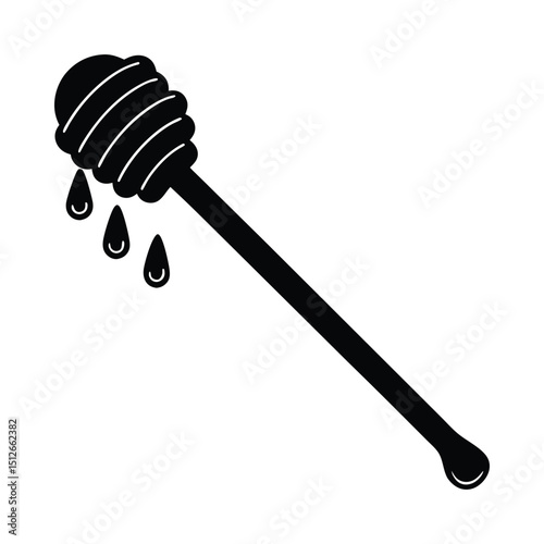Honey dipper with drips silhouette on white background