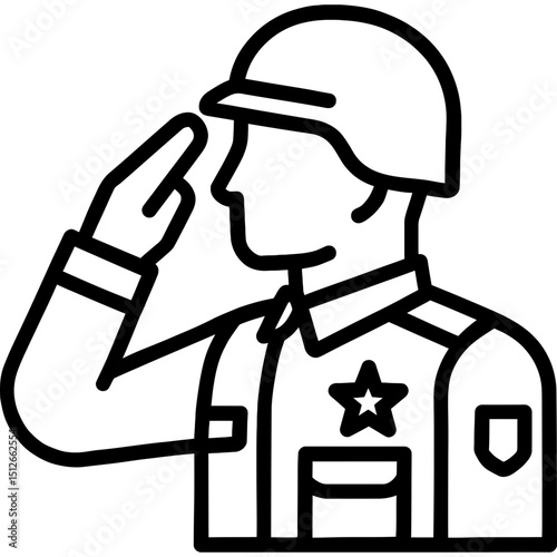 Outline icon of soldier saluting profile
