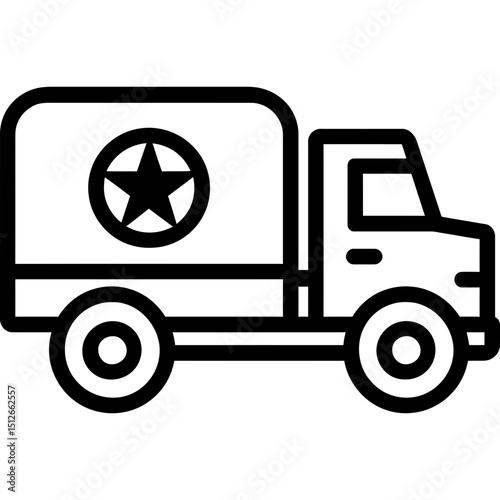 Minimalist army truck outline icon design