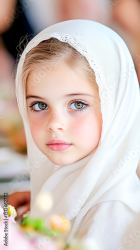 Portrait of Thoughtful Muslim Girl During Ramadan with Festive Ambiance