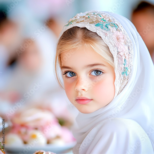 Portrait of Thoughtful Muslim Girl During Ramadan with Festive Ambiance