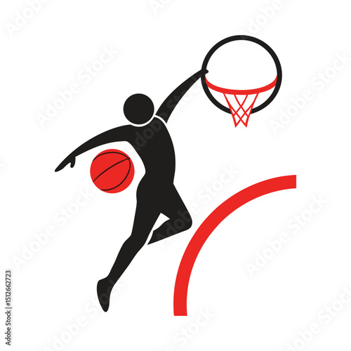 Basketball player silhouette with ball silhouette on white background