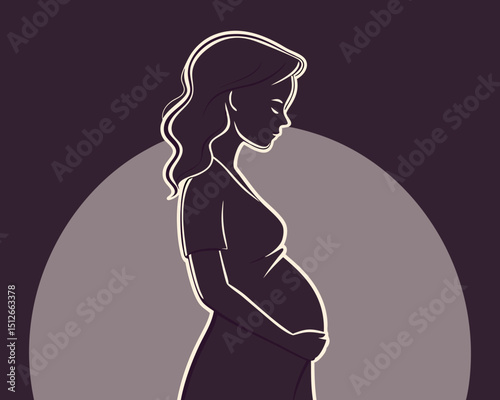 Elegant Silhouette of a Pregnant Woman Holding Her Belly with Love