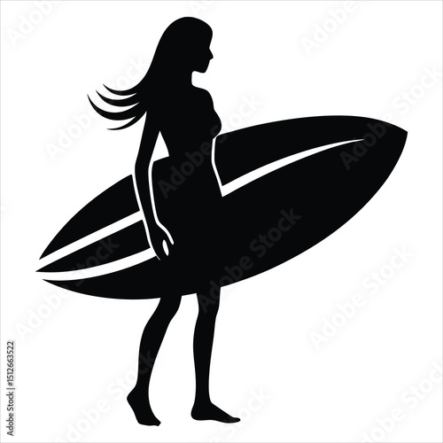 silhouette of several surfer isolated on white background. different action, pose. sport, surfing, hobby, summer theme. vector illustration.