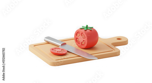 3D Render: Sliced Tomato on Cutting Board - Vibrant Kitchen Scene