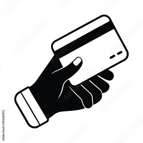 Hand holding credit card silhouette on white background