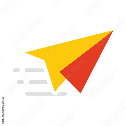 Paper plane with motion vector on white background