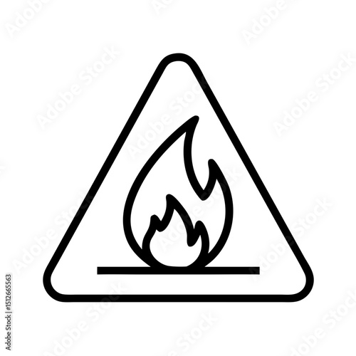 Fire warning sign in triangular shape with flame icon  