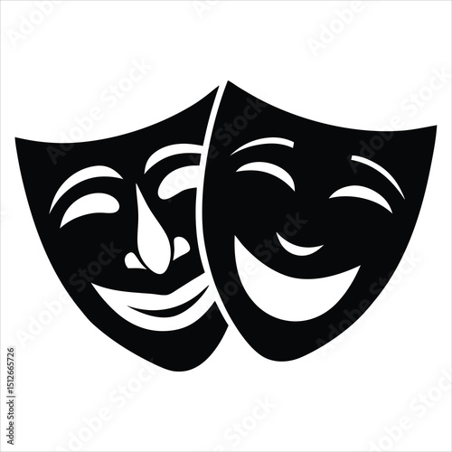 Black Silhouette of Two Theatrical Masks Comedy and Tragedy 