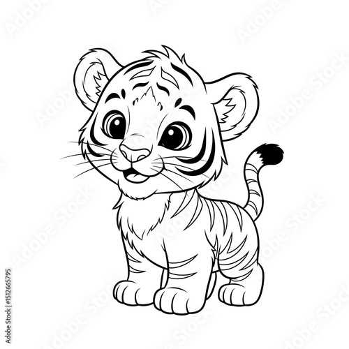 Cute Baby Tiger: An adorable illustration of a baby tiger, radiating charm with its big eyes and playful pose, captures the essence of innocence and cuteness.