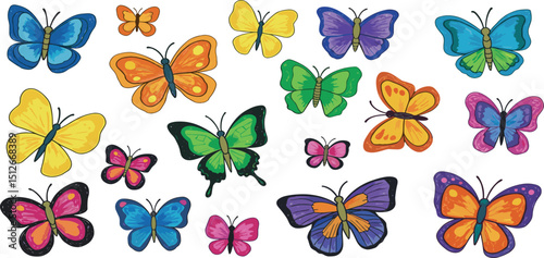 Cute butterfly vector. Crayon spring background. Pastel child butterfly art isolated. Simple flower color chalk hand drawn bg. Cartoon fairy doodle baby sticker. Sweet spring crayon rainbow painting 