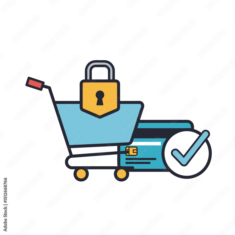 Secure Checkout: A visual representation of a secure online transaction, featuring a shopping cart, credit card, and a lock icon, signifying safe and protected purchases. Secure Checkout: A visual representation of a secure online transaction, featuring a shopping cart, credit card, and a lock icon, signifying safe and protected purchases.