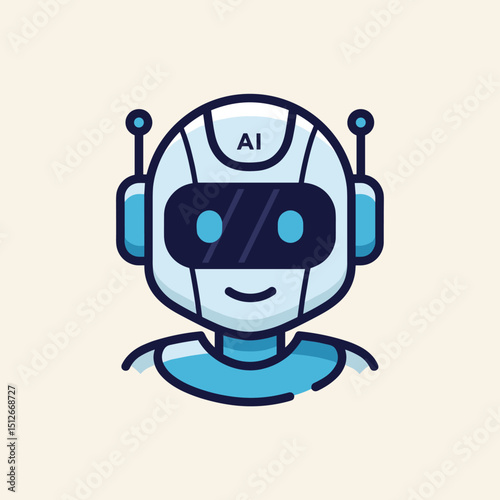 Digital Intelligence: A charming AI robot icon embodying the essence of modern technology, presented with clean lines, minimalist aesthetic.