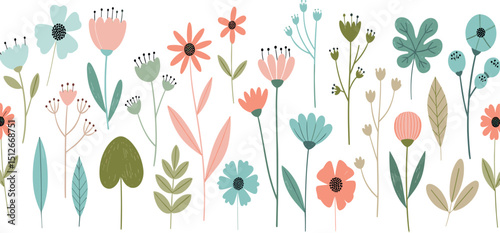 Flower crayon. Pastel chalk pattern. Child vector, spring seamless background. Floral cute kid color wax pattern. Childish pencil flower. Childlike drawing with daisy, grass, bloom. Seamless crayon bg