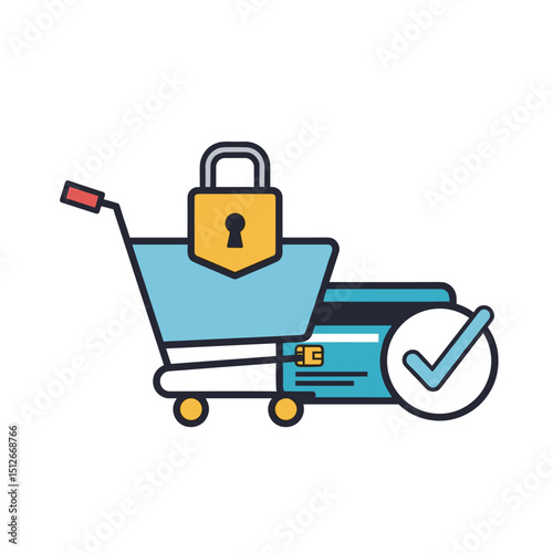 Secure Checkout: A visual representation of a secure online transaction, featuring a shopping cart, credit card, and a lock icon, signifying safe and protected purchases.