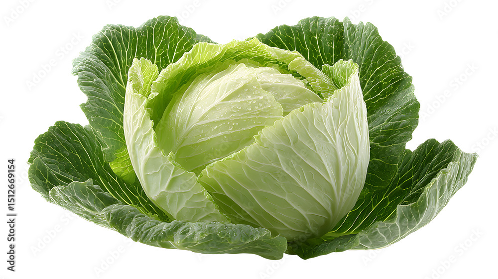 Fototapeta premium Fresh Green Cabbage Head with Dew Drops