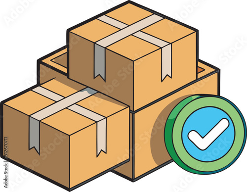 3D Cardboard boxes with a check mark. Delivered the order or package. Approved delivery box. Quality control. Parcel security. Cartoon creative design icon isolated on a white background. 3D vector 