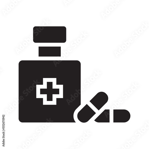 Medicine icon. Medicine bottle and capsule icon